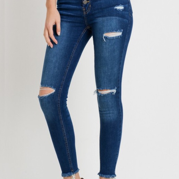 🆕Med Blue Buttonfly High Waist Ripped Skinny Jean - Picture 8 of 10